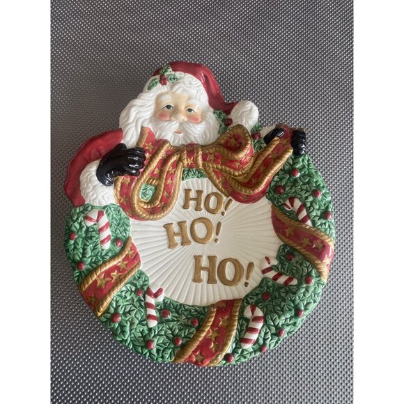 Fitz & Floyd Other - Fitz & Floyd Essentials Santa Wreath Platter “Ho Ho Ho” Christmas Plate 8"